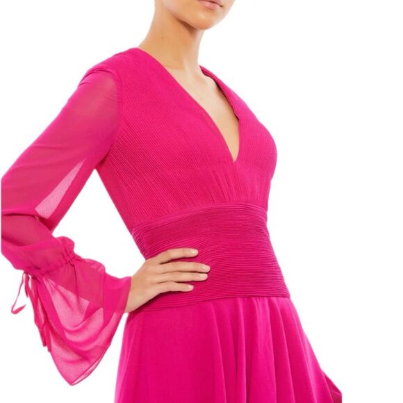 NWT Ieena for Mac Duggal Pleated Bell Sleeve Chiffon Cocktail Mini Dress, style - Picture 5 of 13
